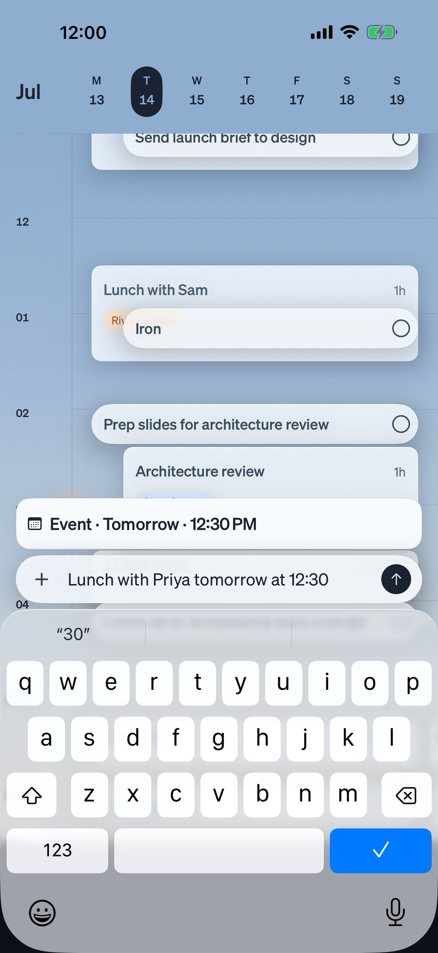 Rivet turning a plain-English request into a scheduled event