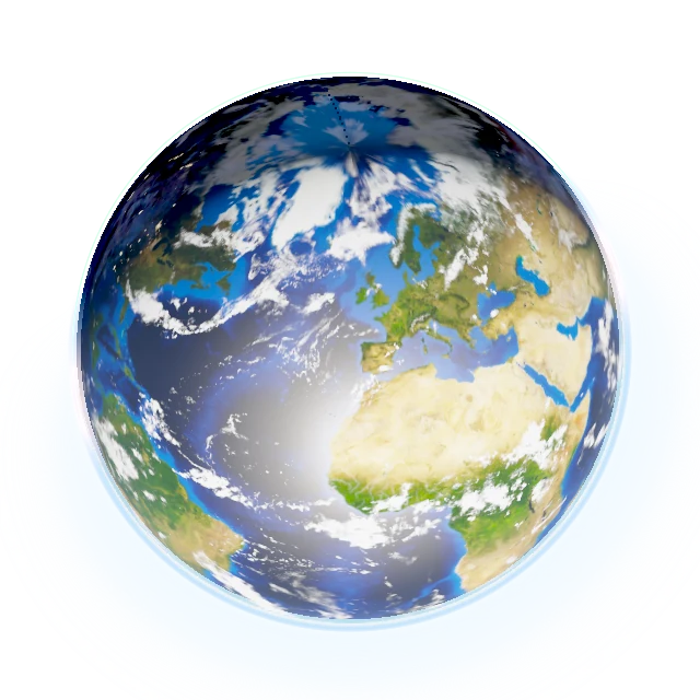 The Earth at 13:00, the sun high over Europe and Africa